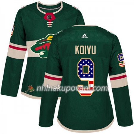 Minnesota Wild Dresy Mikko Koivu 9 2017-2018 USA Flag Fashion Zelená Adidas Authentic - Dámské